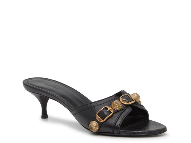 【BALENCIAGA】LE CAGOLE SANDAL Cagole embellished leather sandals in silver - Balenciaga