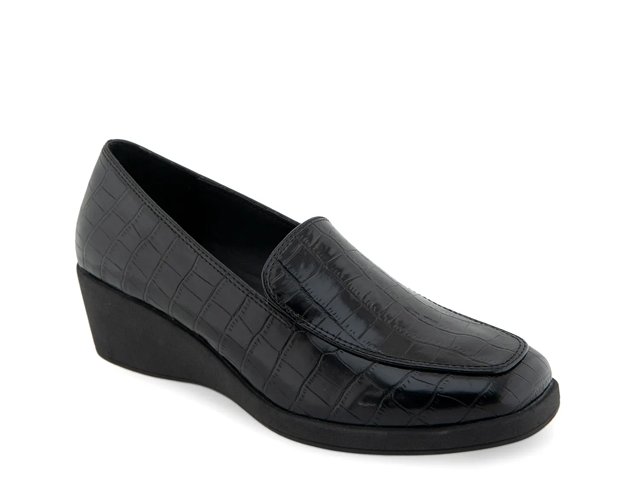 Aerosoles Tart Women s Wedge Heel Loafers Size 9 Black Croco