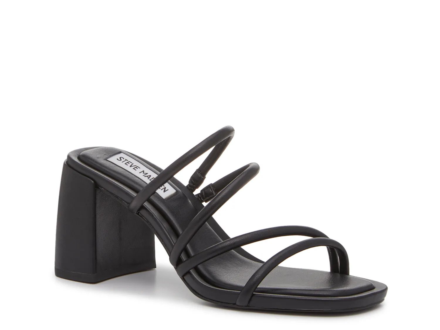 Steve Madden GEMINI プラットフォームヒール オープントゥ GEMINI Black Satin Strappy Platform Block Heel | Women's