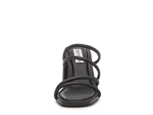 美脚効果【STEVE MADDEN】ジェミニ プラットフォーム サンダル GEMINI Black Satin Strappy Platform Block Heel | Women's
