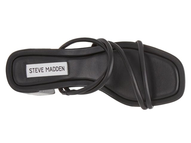 美脚効果【STEVE MADDEN】ジェミニ プラットフォーム サンダル GEMINI Black Satin Strappy Platform Block Heel | Women's