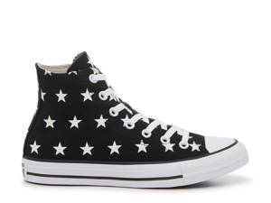 Featuring a star-printed, high-top converse style.