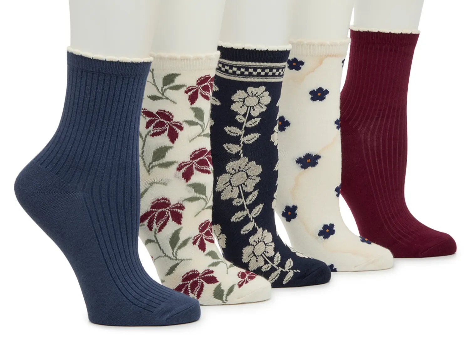 Floral Scalloped Women's Ankle Socks - 5 Pack