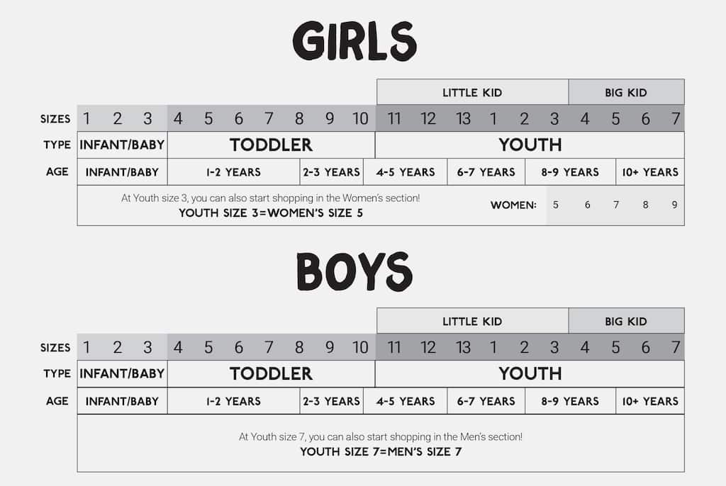 youth size chart shoes
