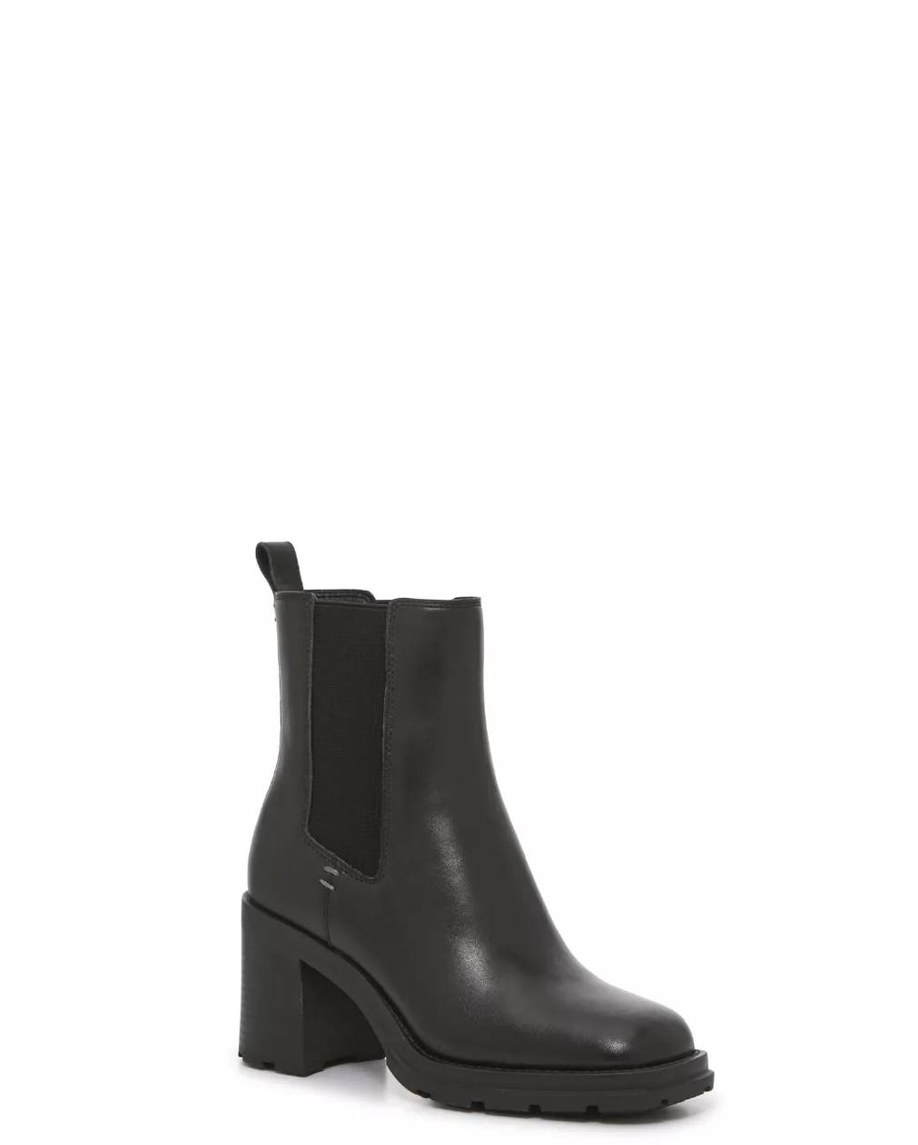 Featuring a women's black heeled ankle bootie
