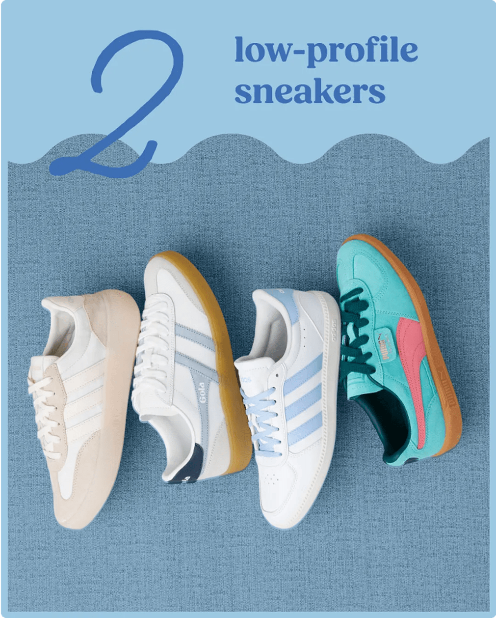 click to shop low-profile sneakers.