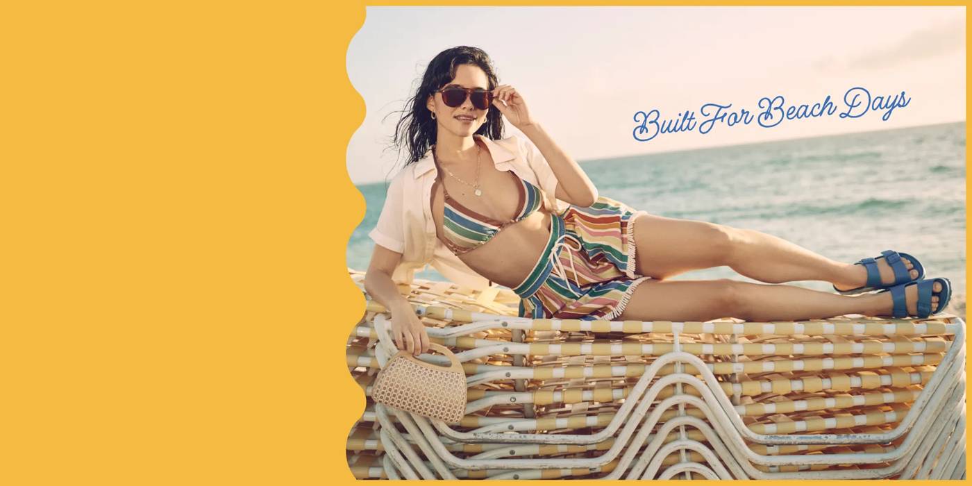Featuring a model in Birkenstock sandals. Built for Beach Days. And nothing embodies it better than a fresh pair of Birkenstock sandals.