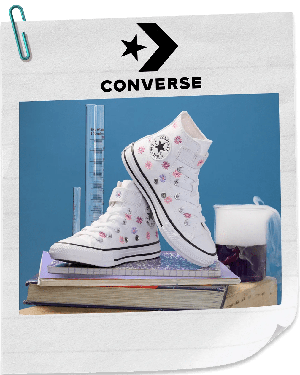 Featuring a pair of patterned Converse sneakers.