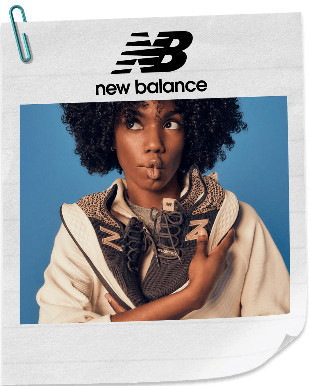Featuring a model with New Balance sneakers.