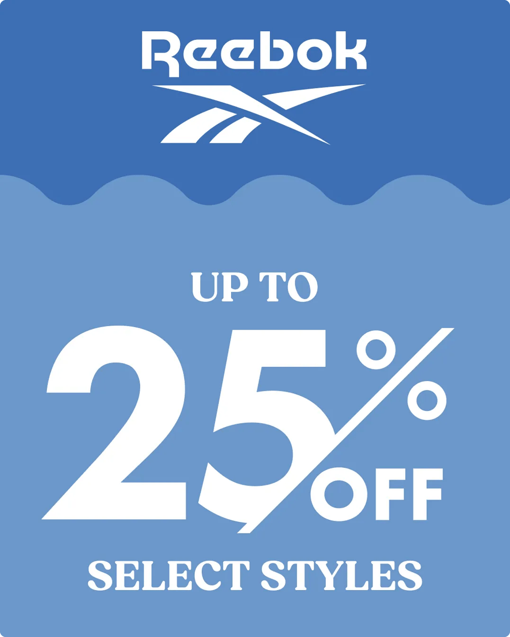Featuring a blue background speaking to a deal on Reebok.