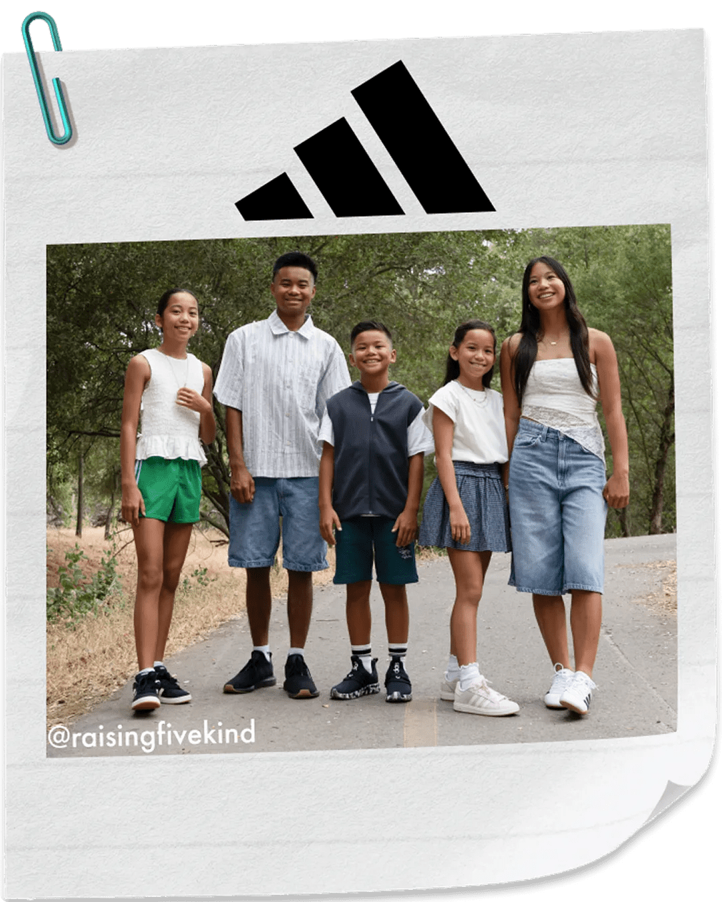 Featuring a full family in adidas sneakers.
