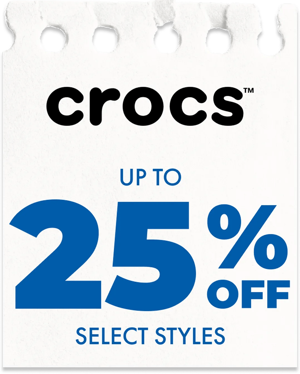 Up to 25% off select Crocs styles.