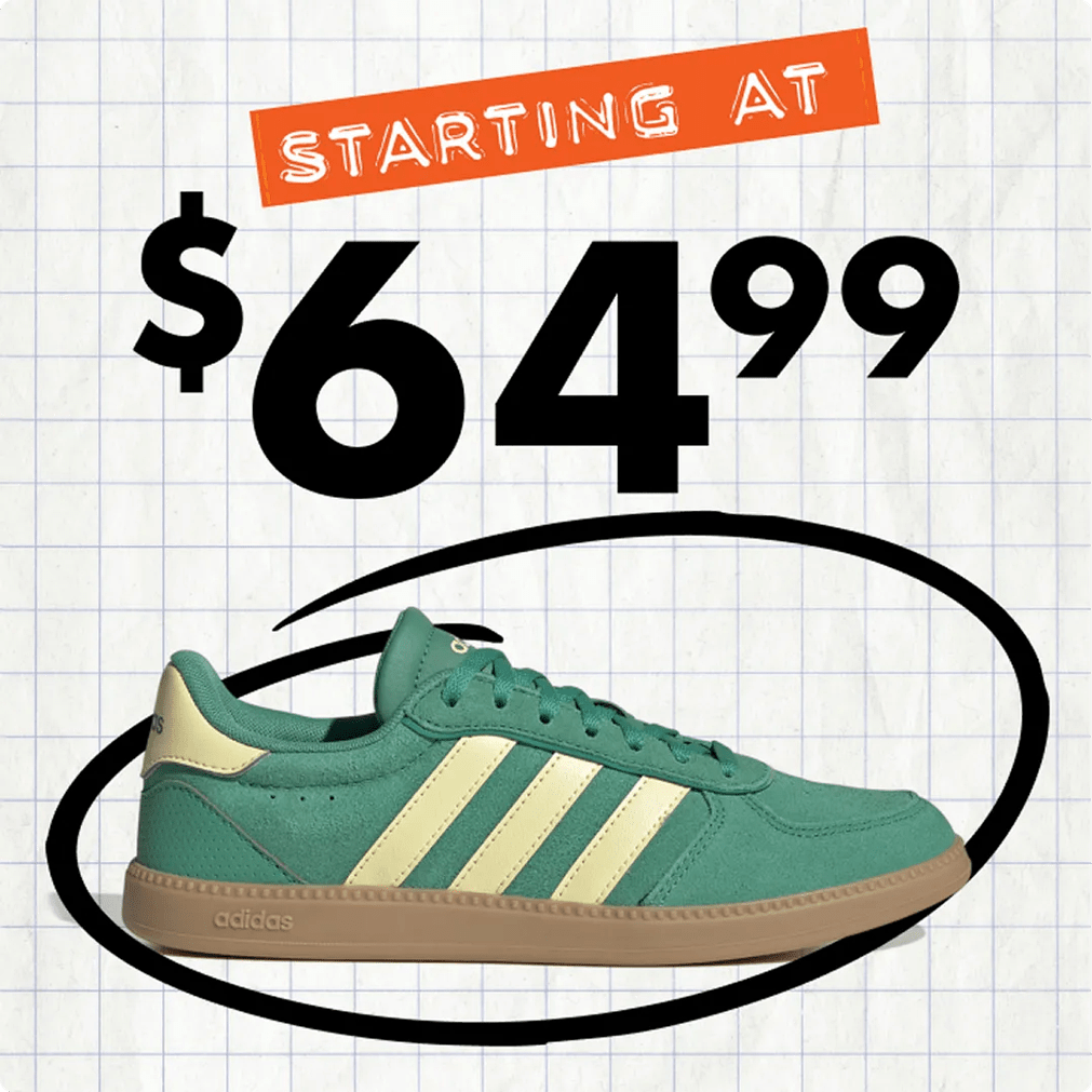 Featuring a women's fashion sneaker style on a back to school background
