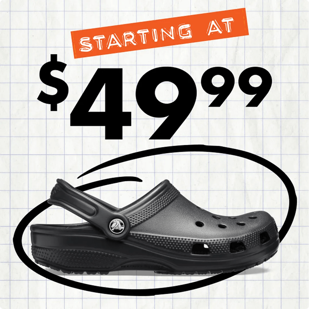 Featuring a men's croc style on a back to school background