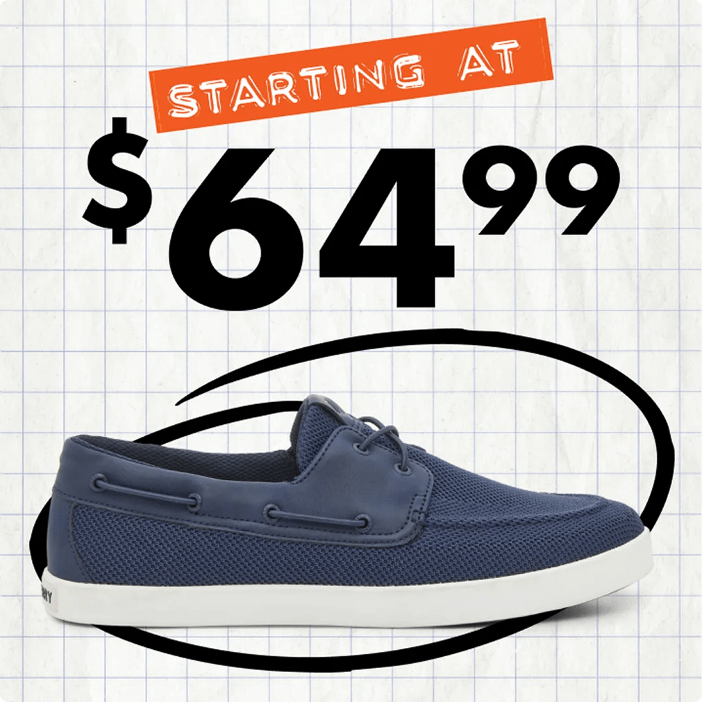 Featuring a men's navy blue boat shoe.