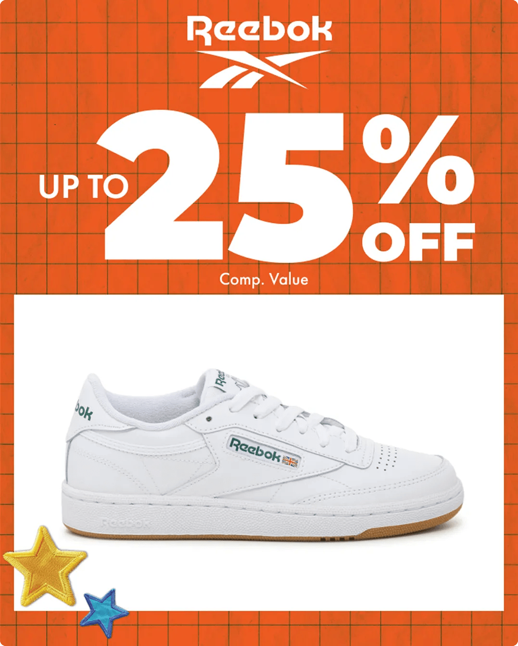 Featuring a reebok sneaker on a back-to-school background