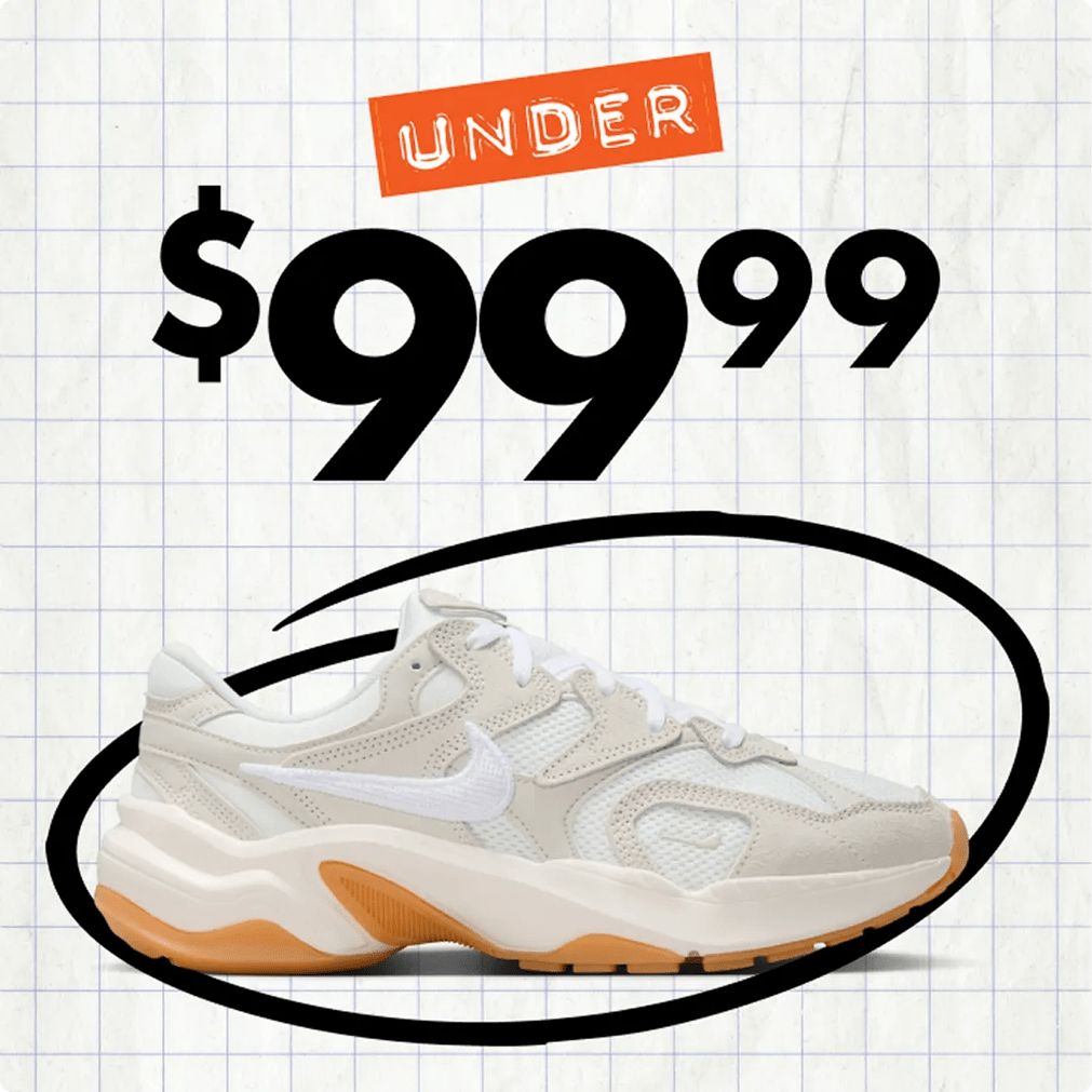 Featuring a white chunky Nike sneaker.