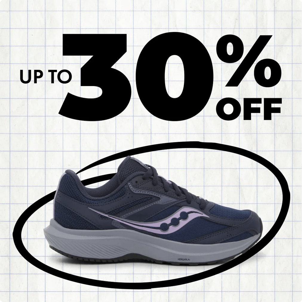 Featuring a black athletic shoe.