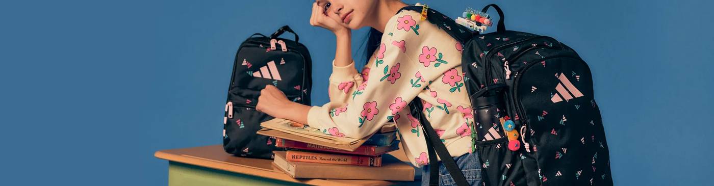 Featuring a model in back to school accessories