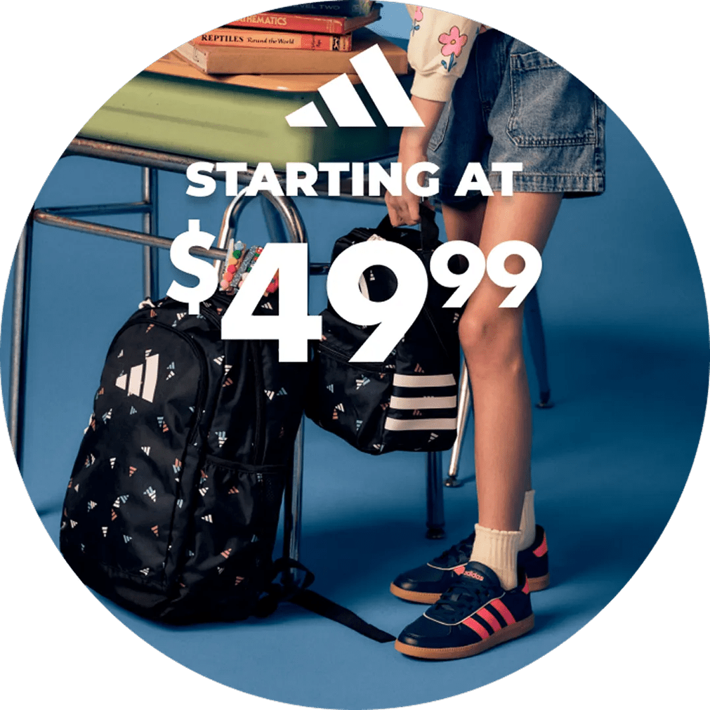 Featuring a model with adidas back to school accessories and sneakers