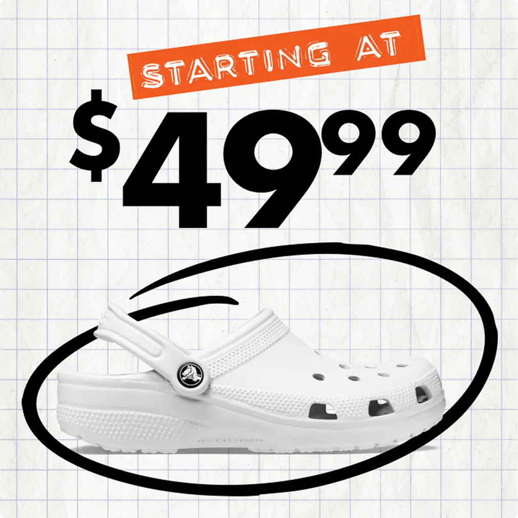 Featuring a men's white croc.