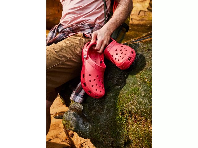 Red crocs on feet hot sale