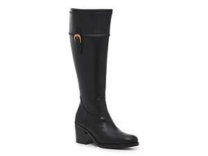  Hawkwell Women's Wide Calf Double Zipper Knee High Riding  Boots, Black PU, 6 M US